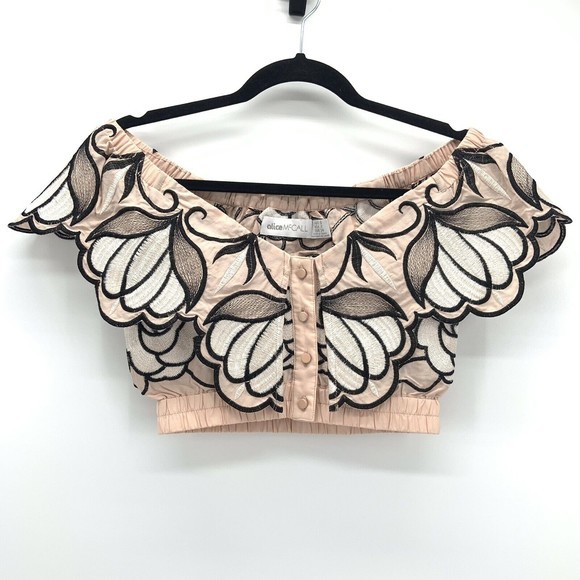 Alice McCall Tops - Alice McCall Womens 2 Let Love Flow Top Cropped Blush Off Shoulder Embroidered